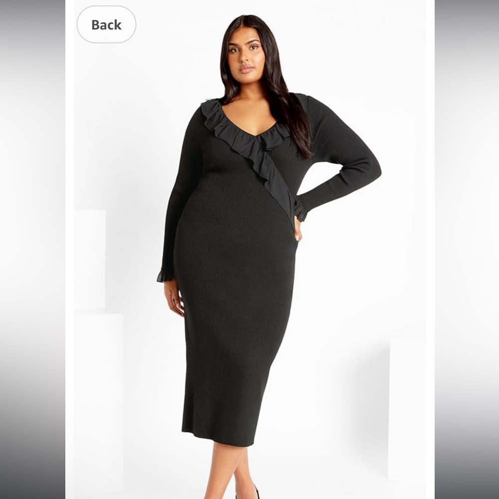 City Chic Black Asymmetrical Ruffled Bodycon Dress - Picture 4 of 7